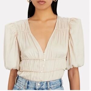 FRAME Julianne Puff Sleeve Crop Blouse | Blush Pink | Women’s Small